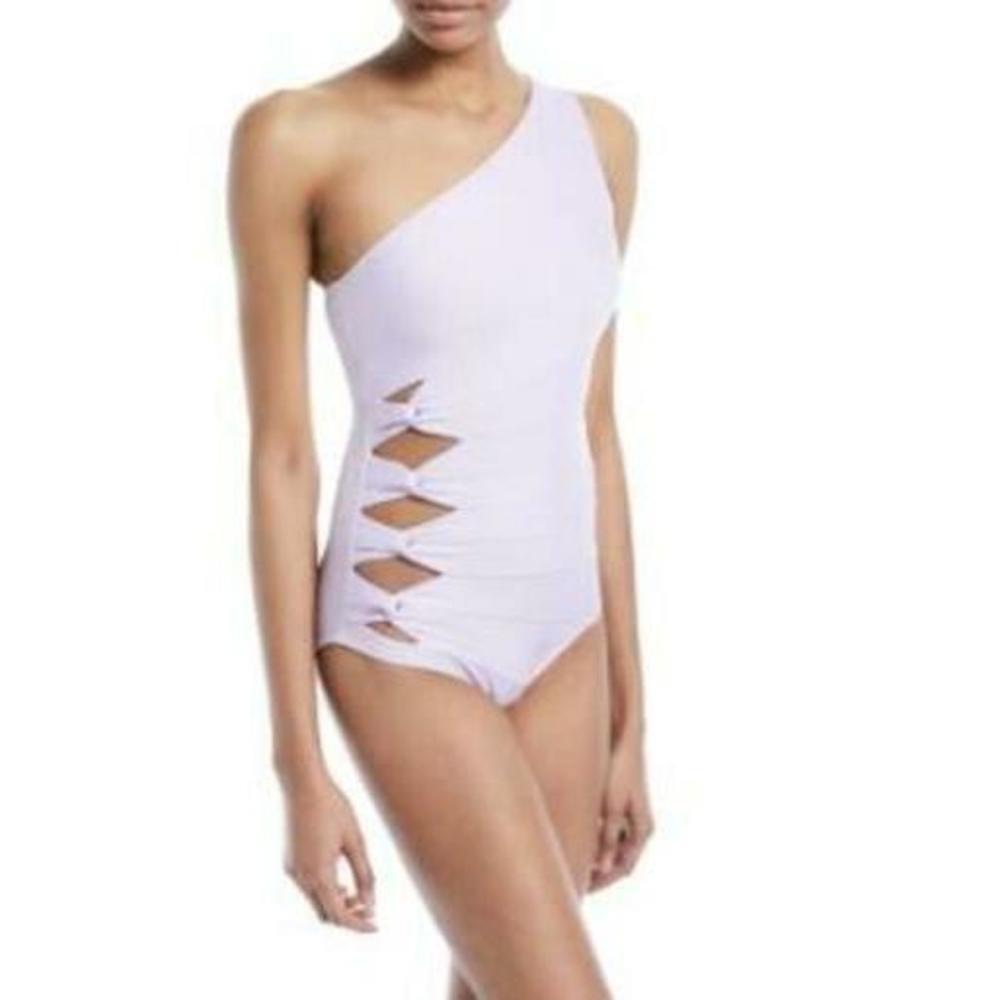 Carmen Marc Valvo Shoulder One Piece with Side Twist Lavender 14